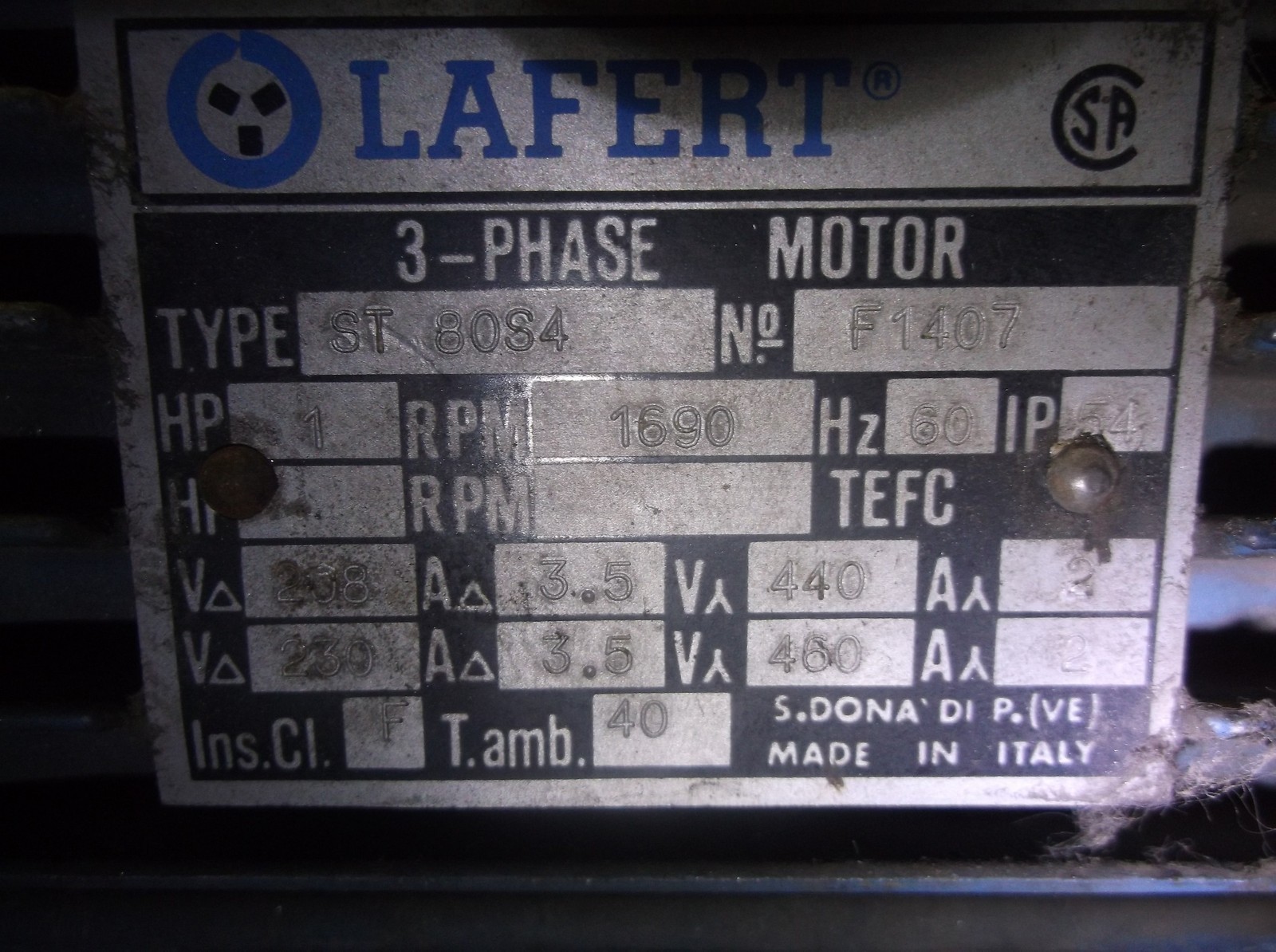 Lafert Bottle/Can Return Machine Motor Assembly Type ST80S4 *FREE SHIPPING*