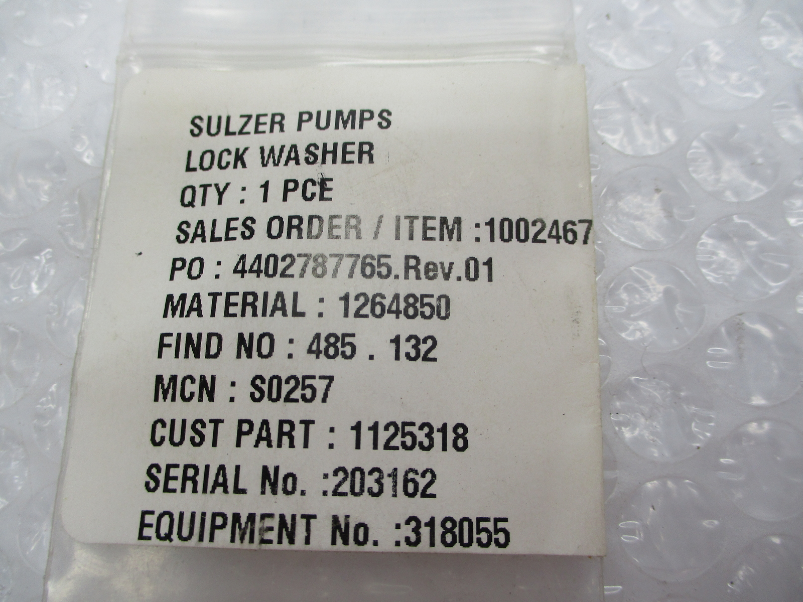 SULZER PUMPS 1125318 LOCK WAHSER NSMP