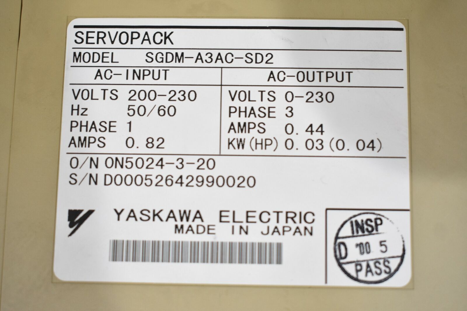 YASKAWA JUSP-R44AA-SD7