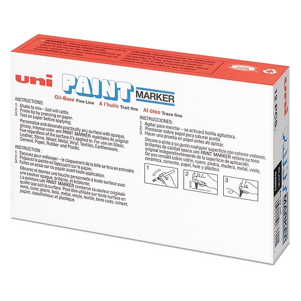 Uni-Paint 63601 Permanent Marker, Medium Tip, Black Color Family, Paint, 12 Pk