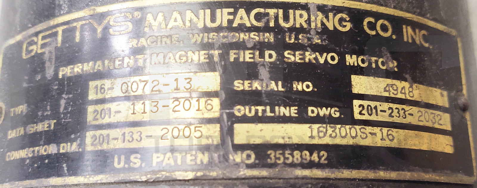 GETTYS MANUFACTURING CO. 16-0072-13 PERMANENT FIELD SERVO MOTOR