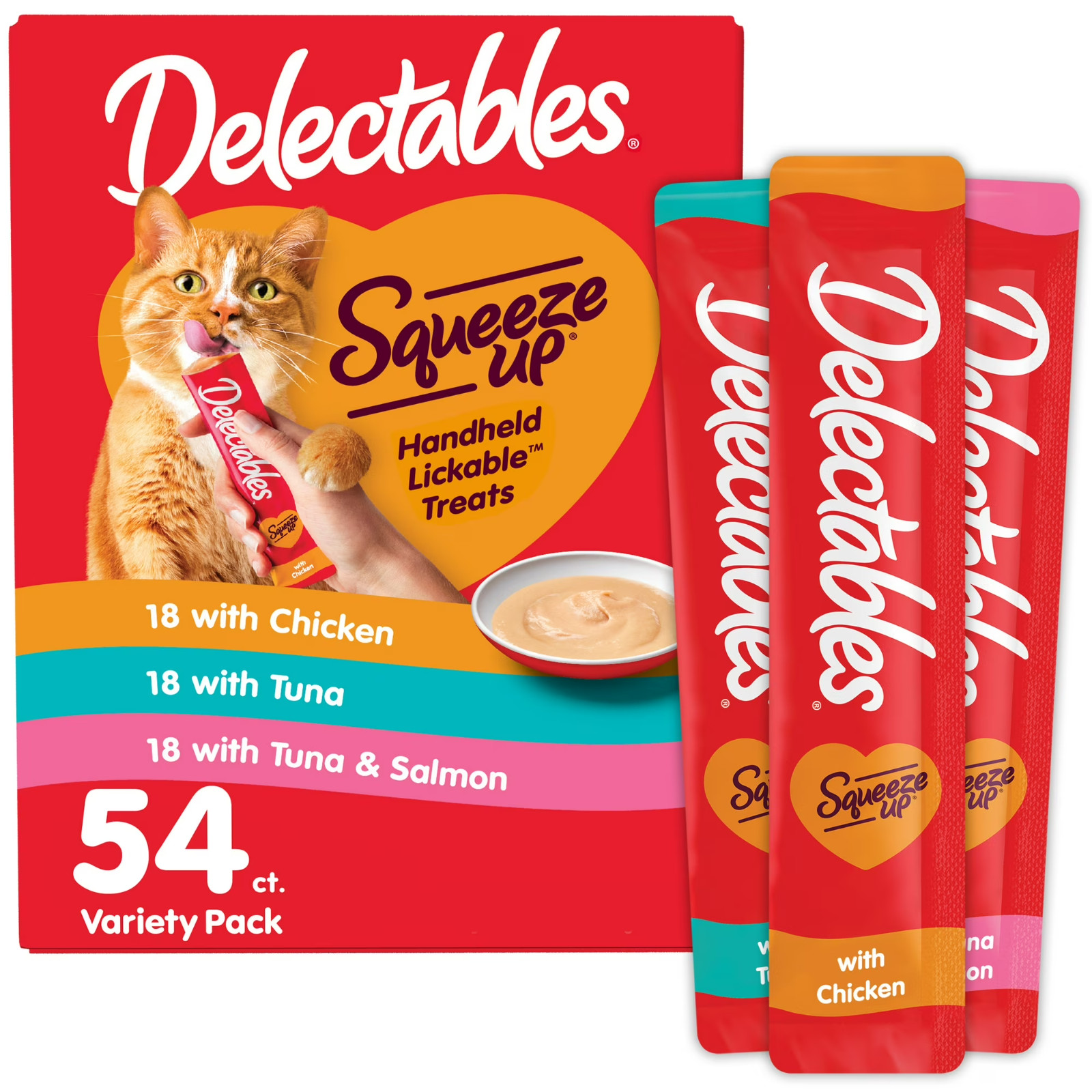Squeeze up Lickable Wet Cat Treat Flavor Variety Pack, 0.5oz Tube 54 Count
