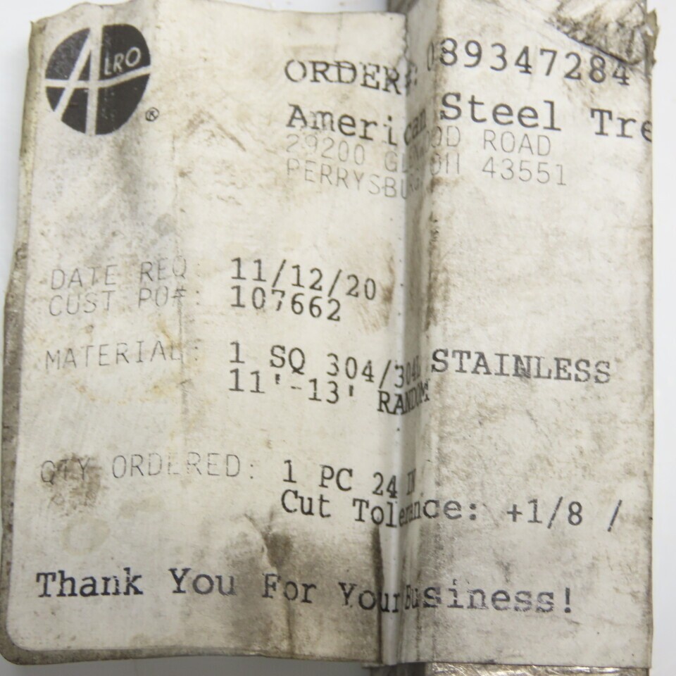 1″ x 1″ x 24″ OAL 304/304L Stainless Flat Bar Stock