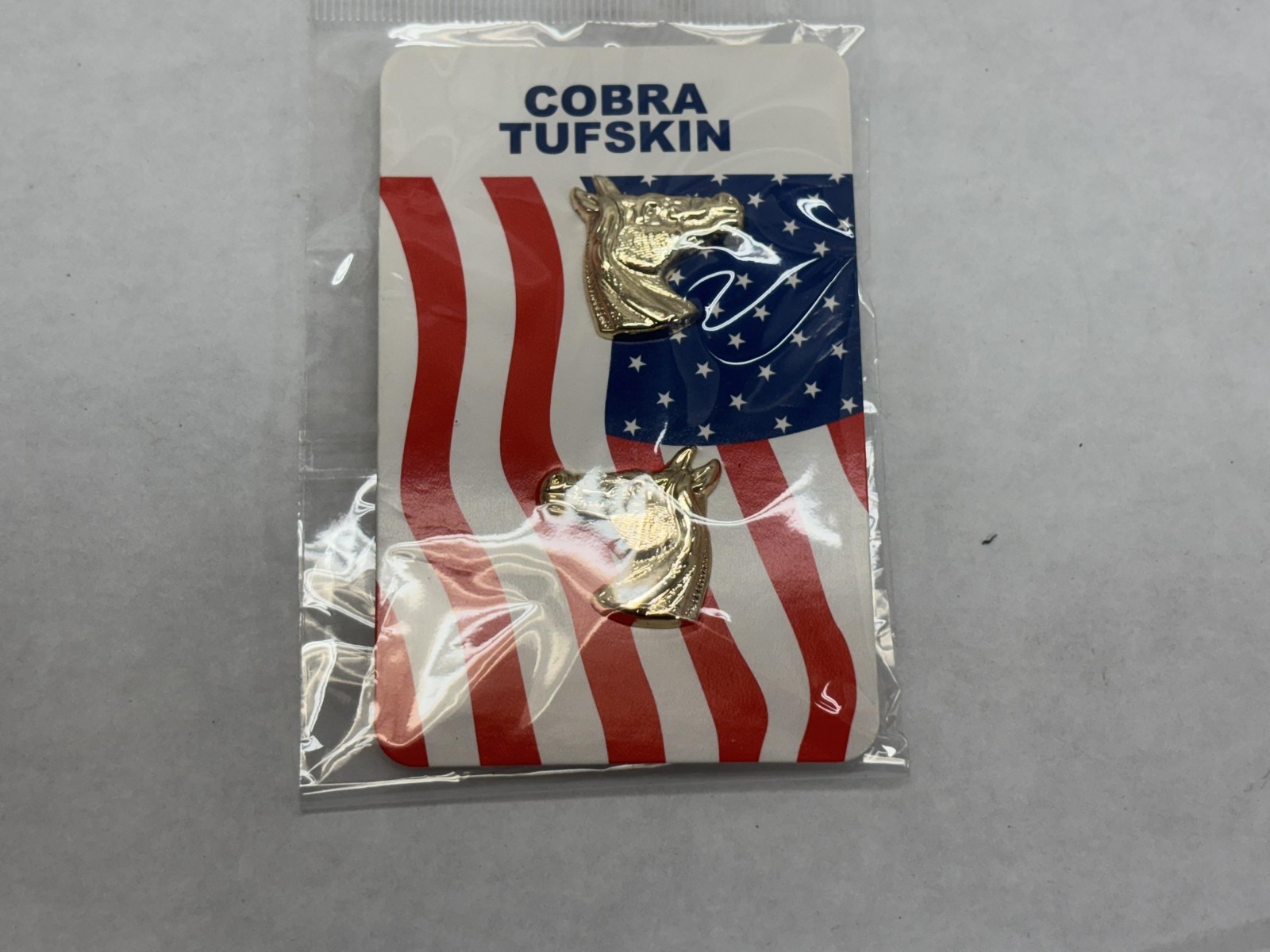 Cobra Tufskin Horse Head Lapel Pins Set of 2 Patriotic USA Flag Gold Tone Lot 5
