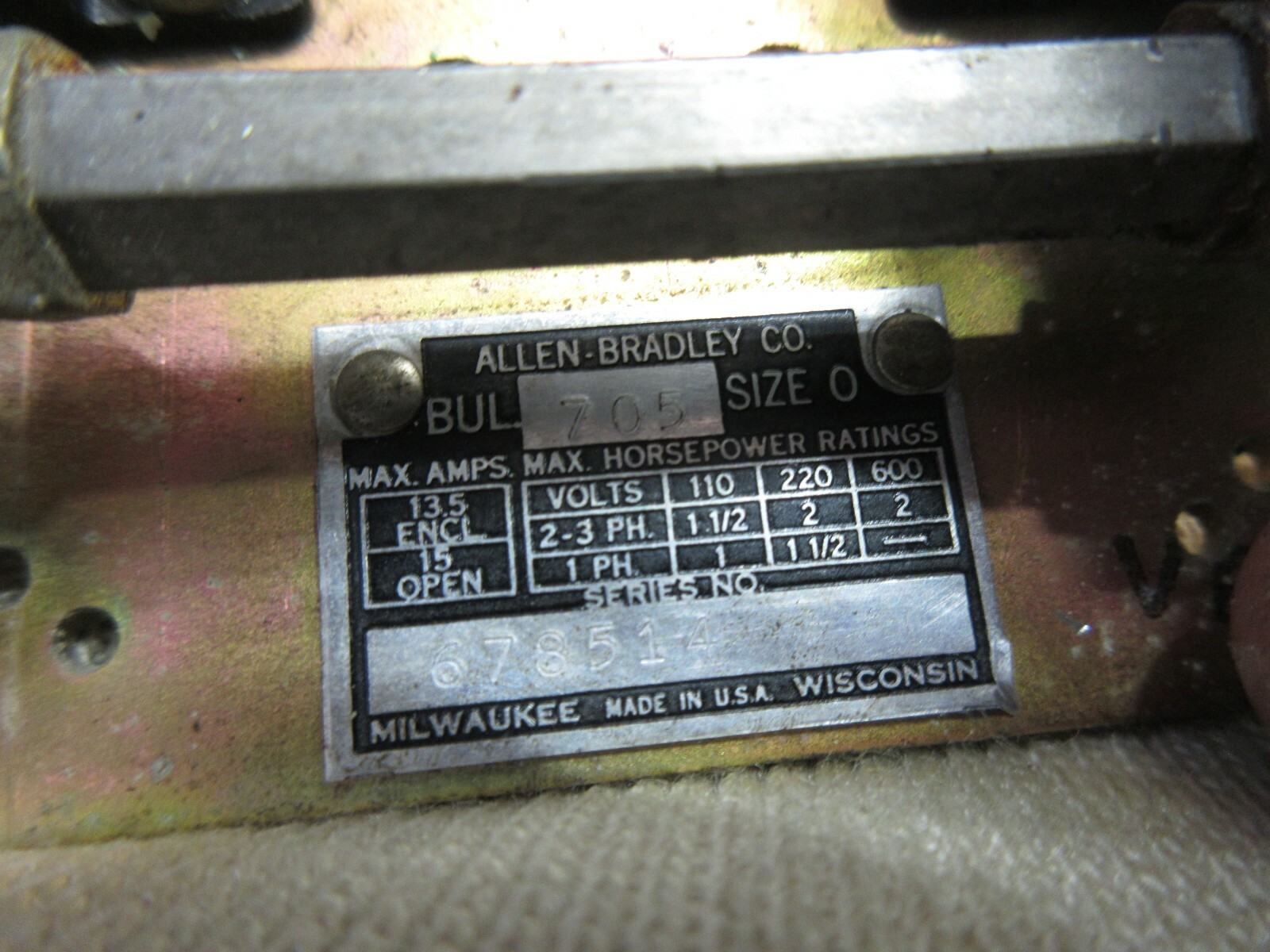 ALLEN BRADLEY MILWAUKEE TRANSFORMER 0A01 110V60CY BUL 705 SIZE 0 ROCKFORD MILL