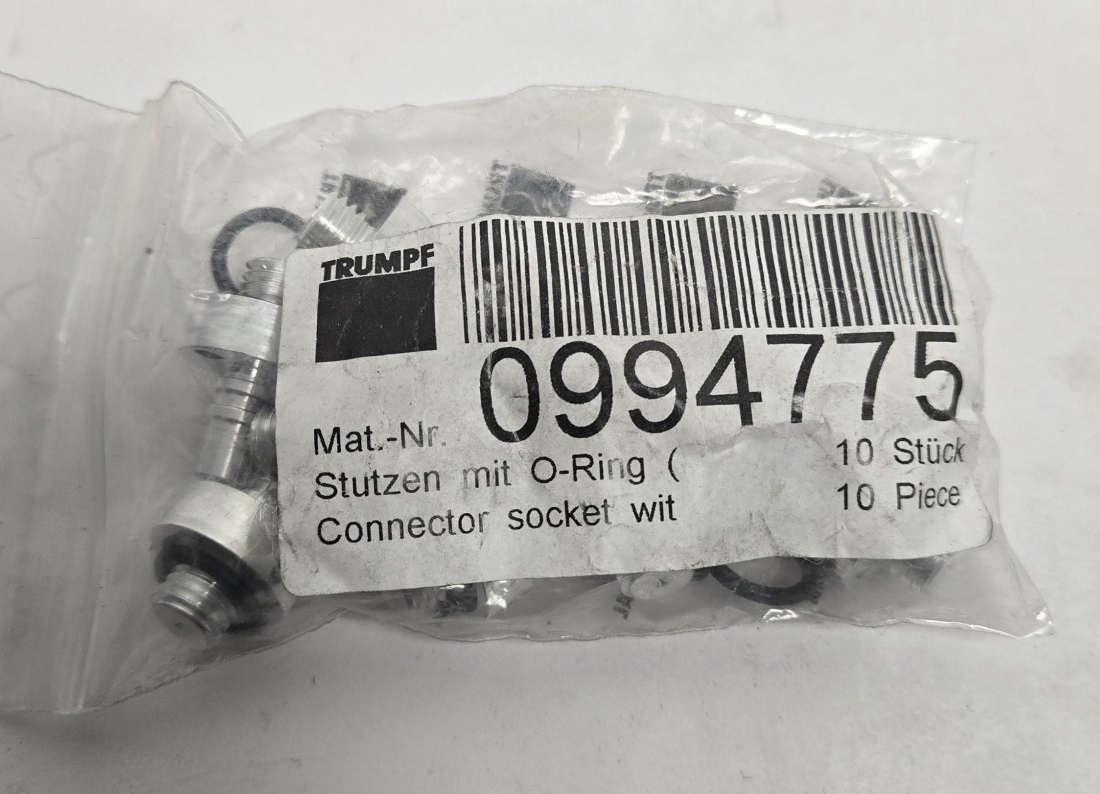 TRUMPF CONNECTOR SOCKET WITH O-RING 0994775. PACK OF 10.