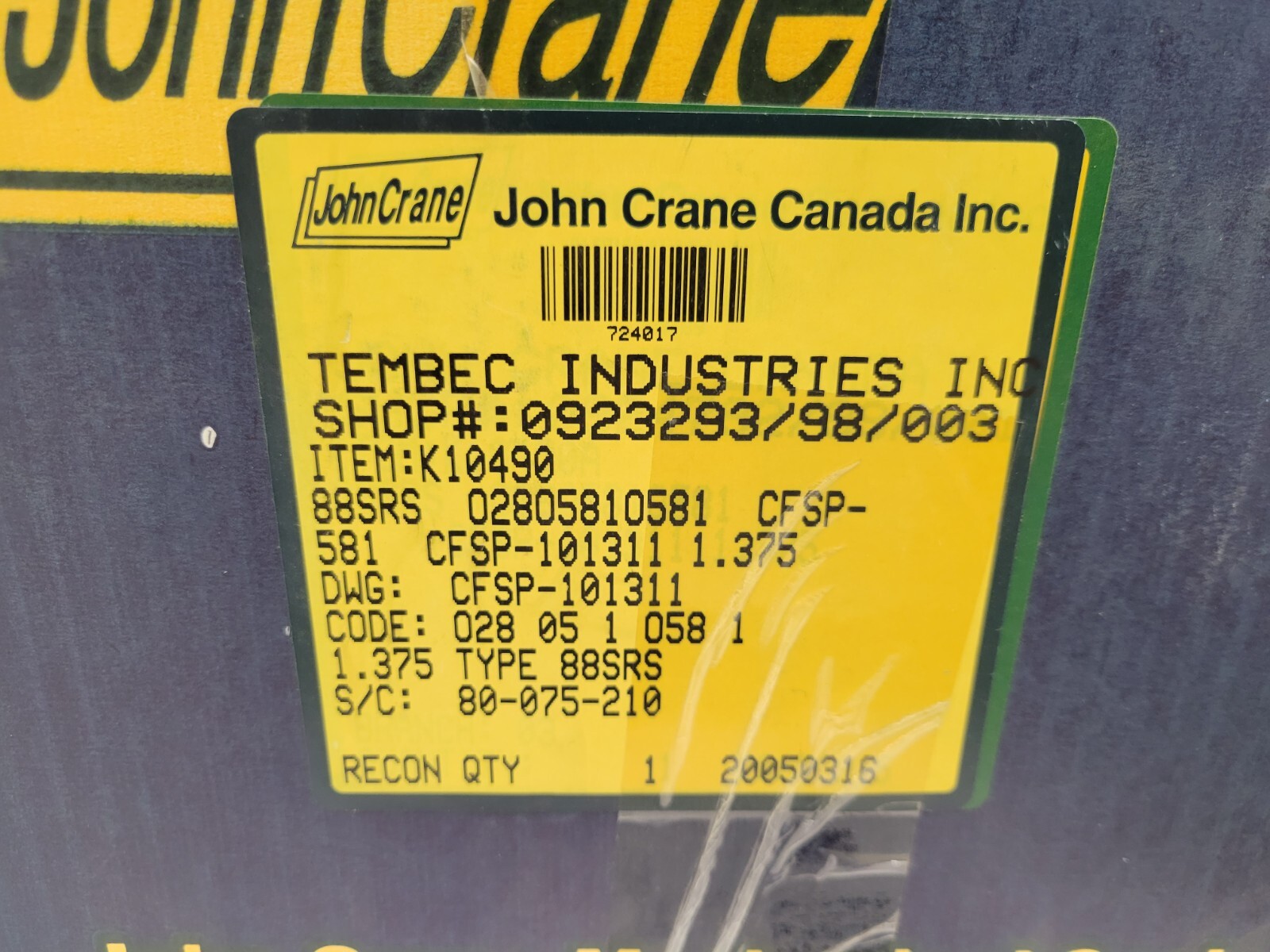 NEW IN BOX! JOHN CRANE MECHANICAL SEAL 88SRS 1.375″