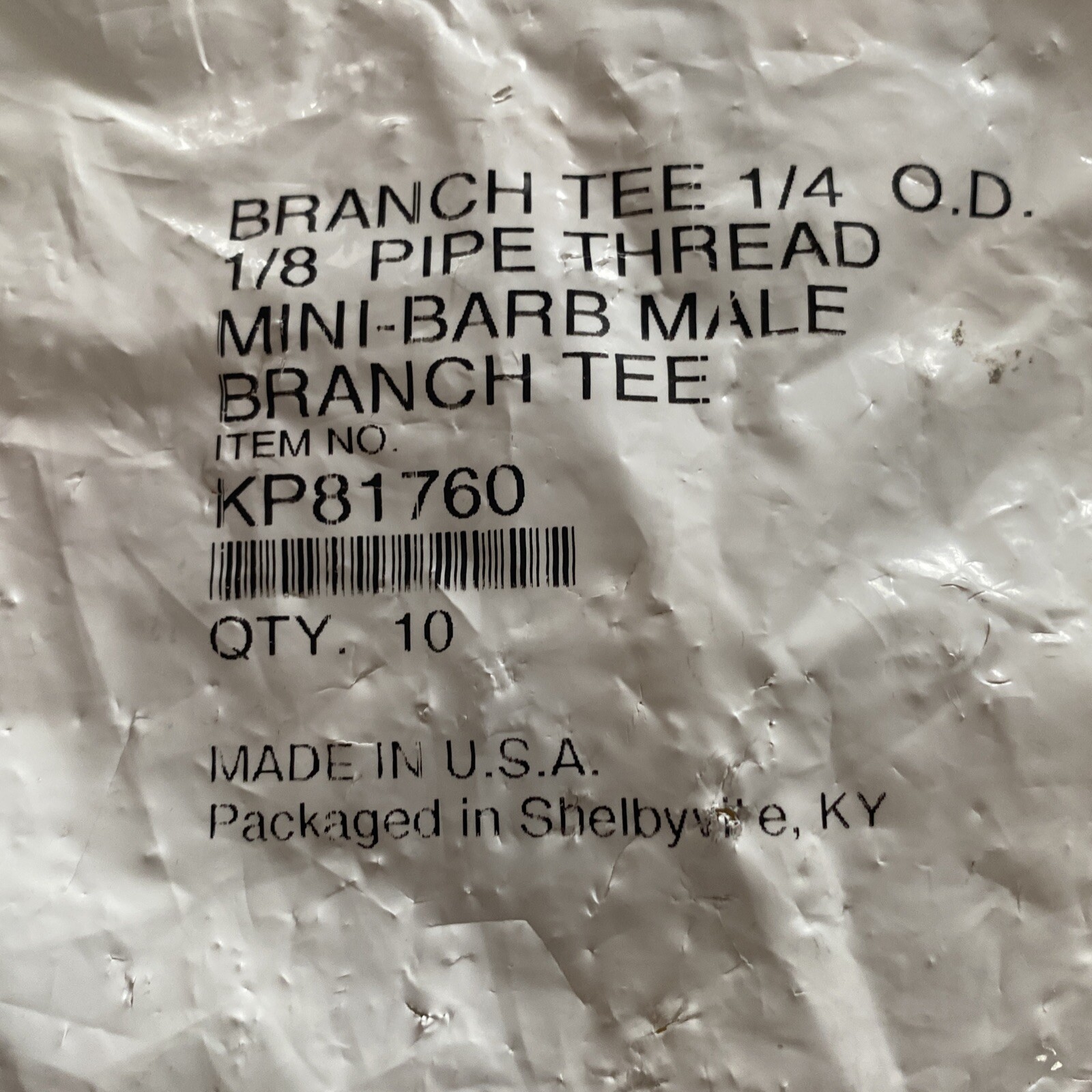( 10 EA ) PARKER 0.17″ ID , 1/8-27 Thread , Metal Barbed Tube Male Branch Tee