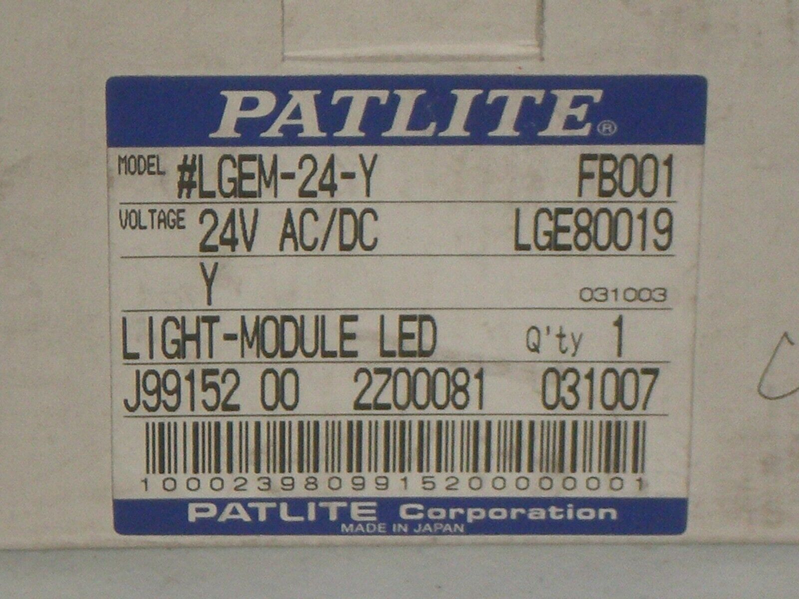 New! Patlite LGEM-24-Y Yellow LED Light Module 24V AC/DC Free Shipping!