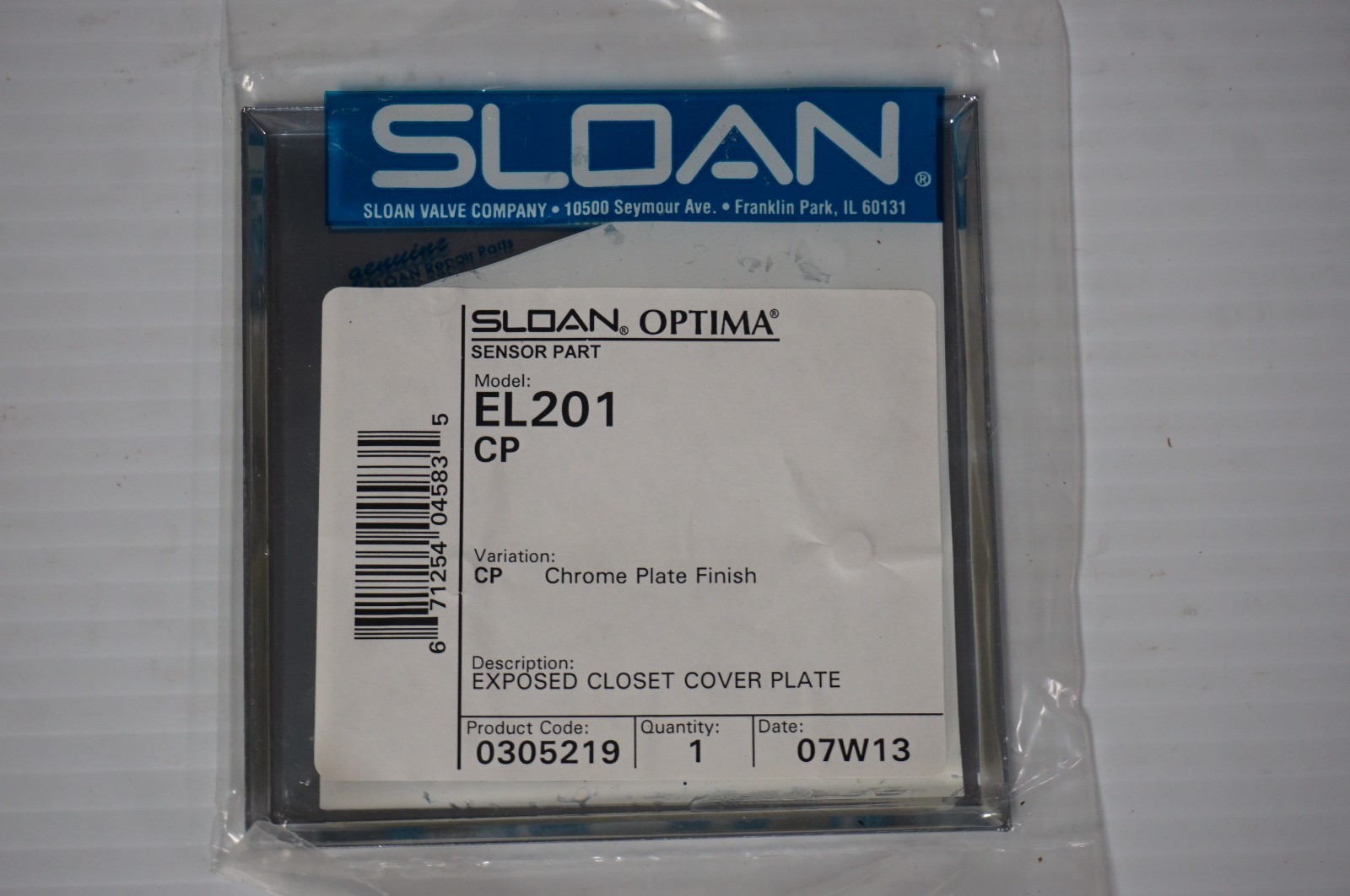 Sloan Optima EL201 Closet Sensor Cover Plate w/ Screws Chrome Finish – 0305219
