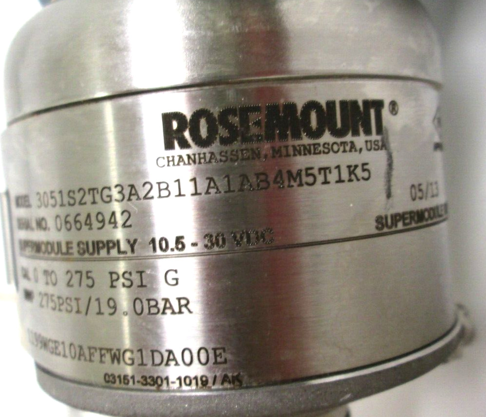 ROSEMOUNT TRANSMITTER, 3051S2TG3A2B11A1AB4M5T1K5, W/ 2″ 150 316 SST FLANGES, WS