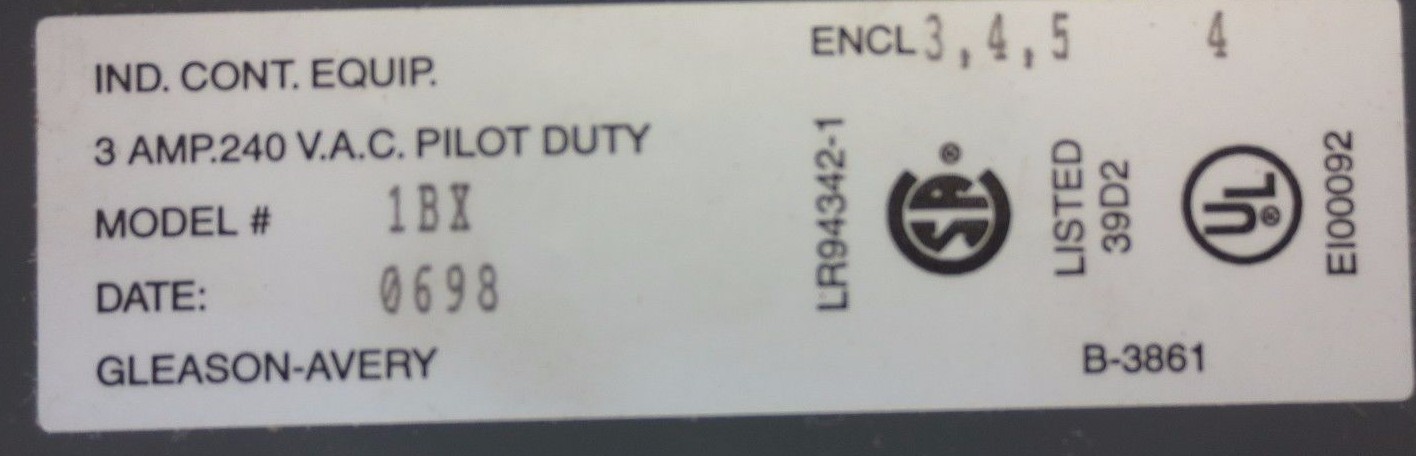GLEASON-AVERY 1BX ONE-BUTTON CONTROL, MOMENTARY CONTACT – 3A 240VAC NEW SURPLUS