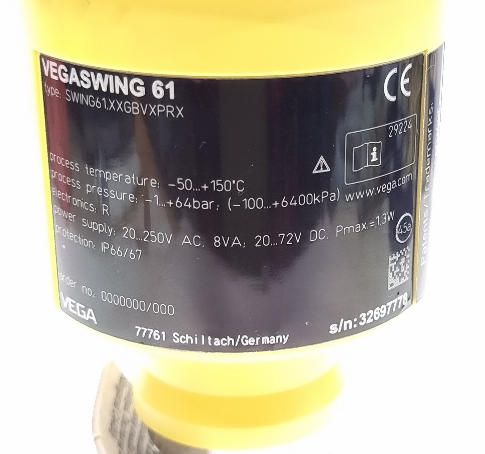Vega Vibrating Fork Level Sensor VEGASWING61 G3/4 PN64 Process Fitting XXGBVXPRX