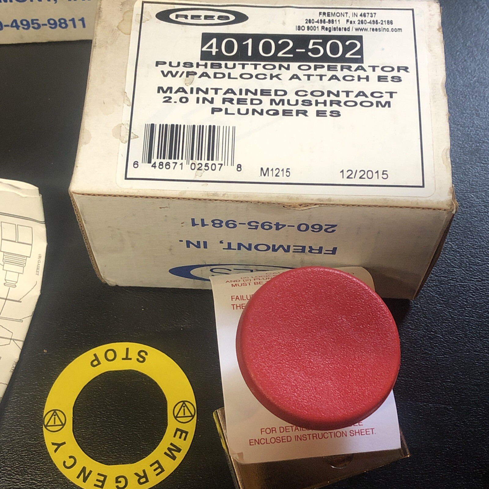 REES 40102-502 PUSHBUTTON OPER W/PADLOCK ATTACH MAINT 2.0″RED MUSHRM PLUNGER NIB