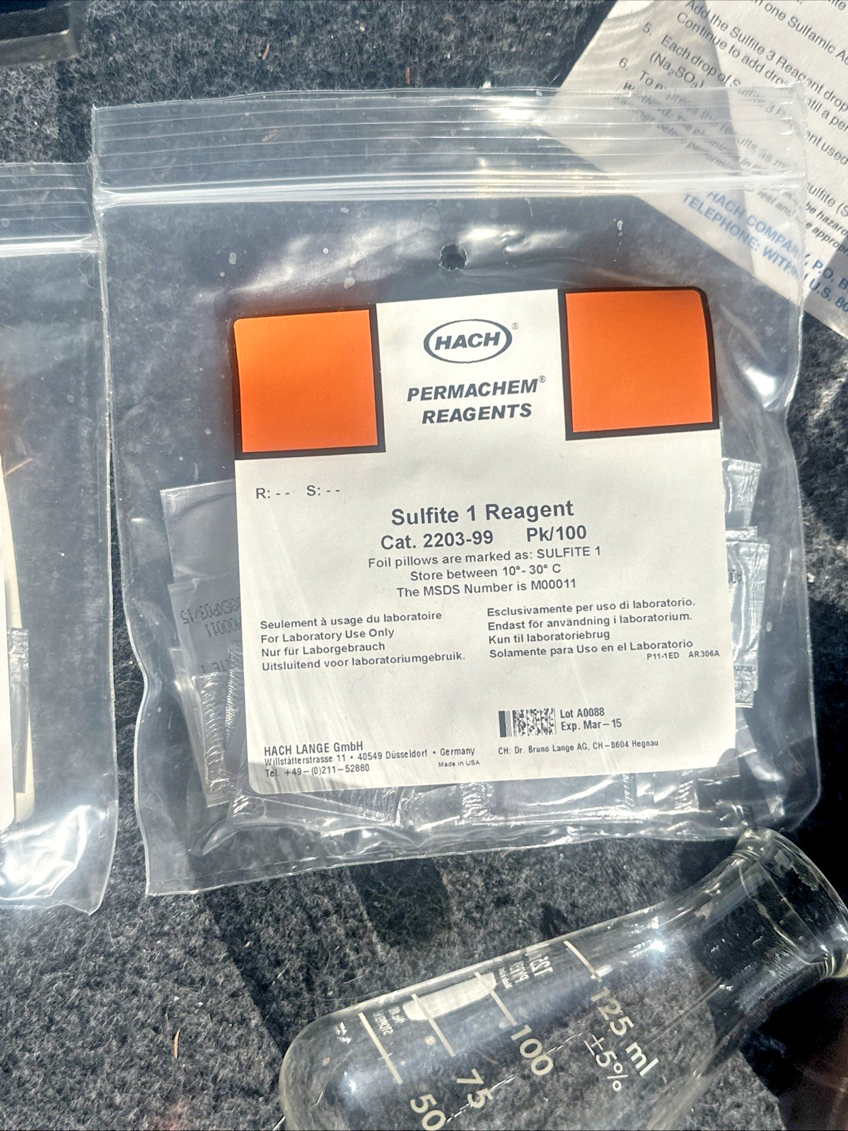 HACH Sulfite Test Kit SU-5 1480-02 W/ Reagents 2203-99 & 1055-99 & 705-32 Glass
