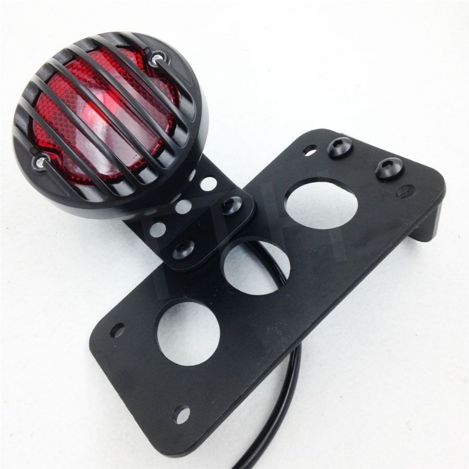 Black Side Mount Tag License Plate Holder Bracket LED Tail Light Brake Light