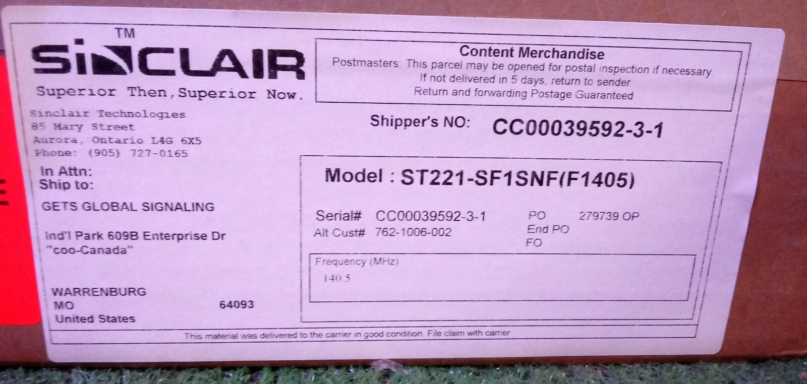 1 NEW SINCLAIR ST221-SF1SNF (F1405) EXCALIBER TRANSIT VHF ANTENNA NIB