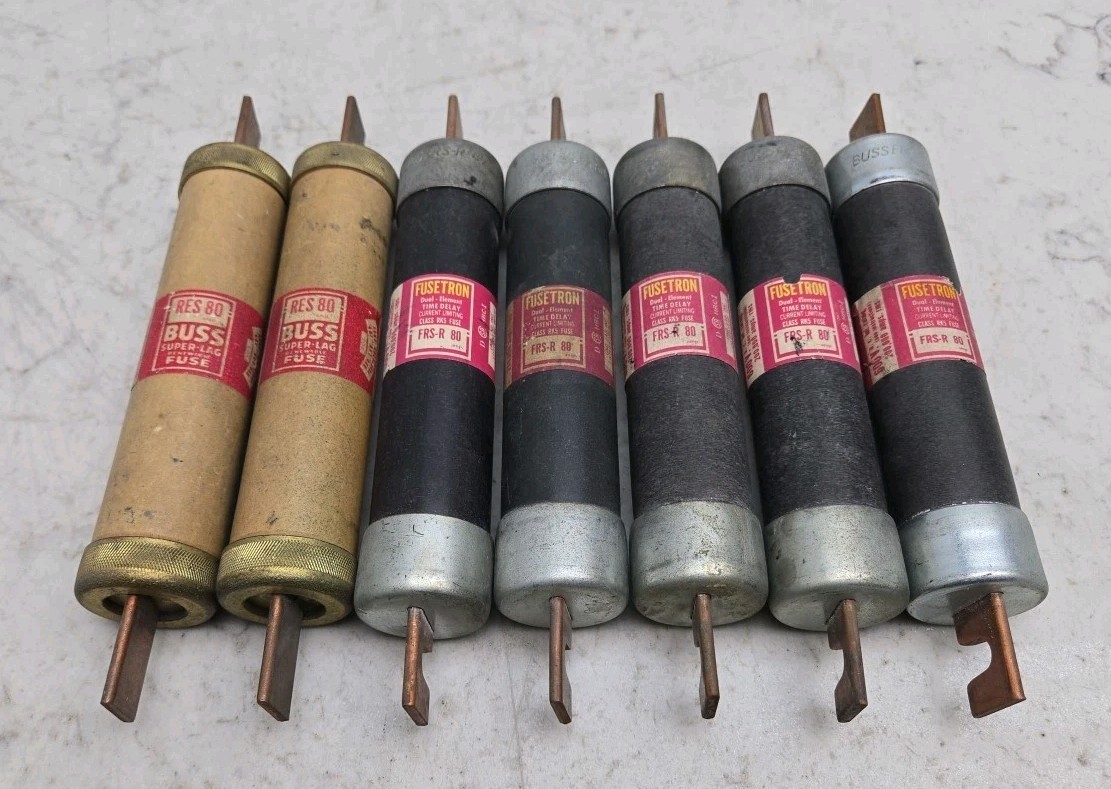 Mixed Lot of 7 Class RK5 80A Fuses Bussmann FRSR80 Buss RES80 600V Time Delay