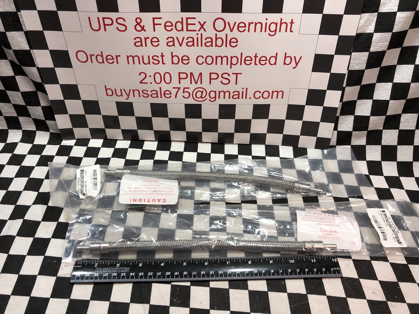 Lot Of 2, Swagelok SS-FJ4TA4TA4-12, Braided Hose 1/4″ X 12″, SHIPSAMEDAY