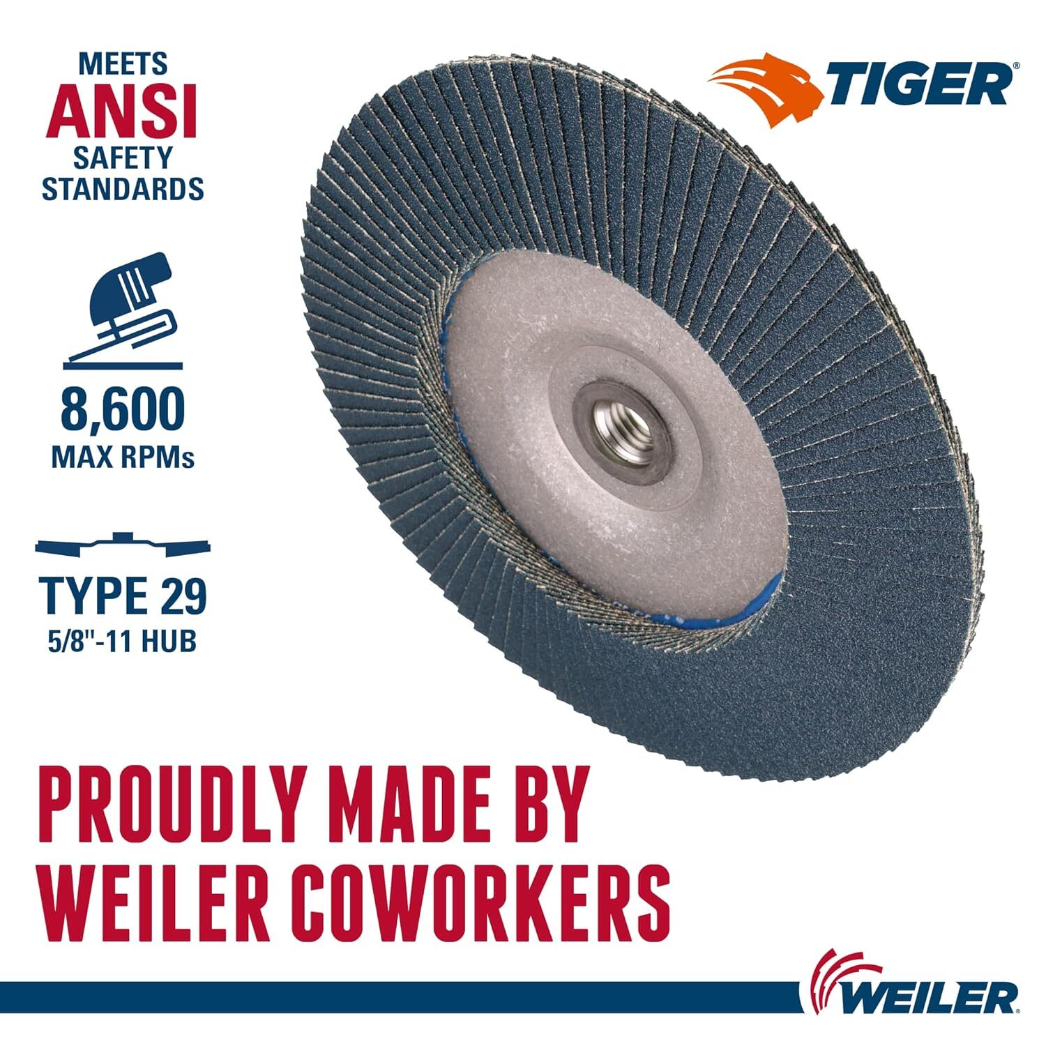 Weiler 50545 Tiger Disc Abrasive Flap Disc 80 Grit 7 Inch 5/8-11 UNC