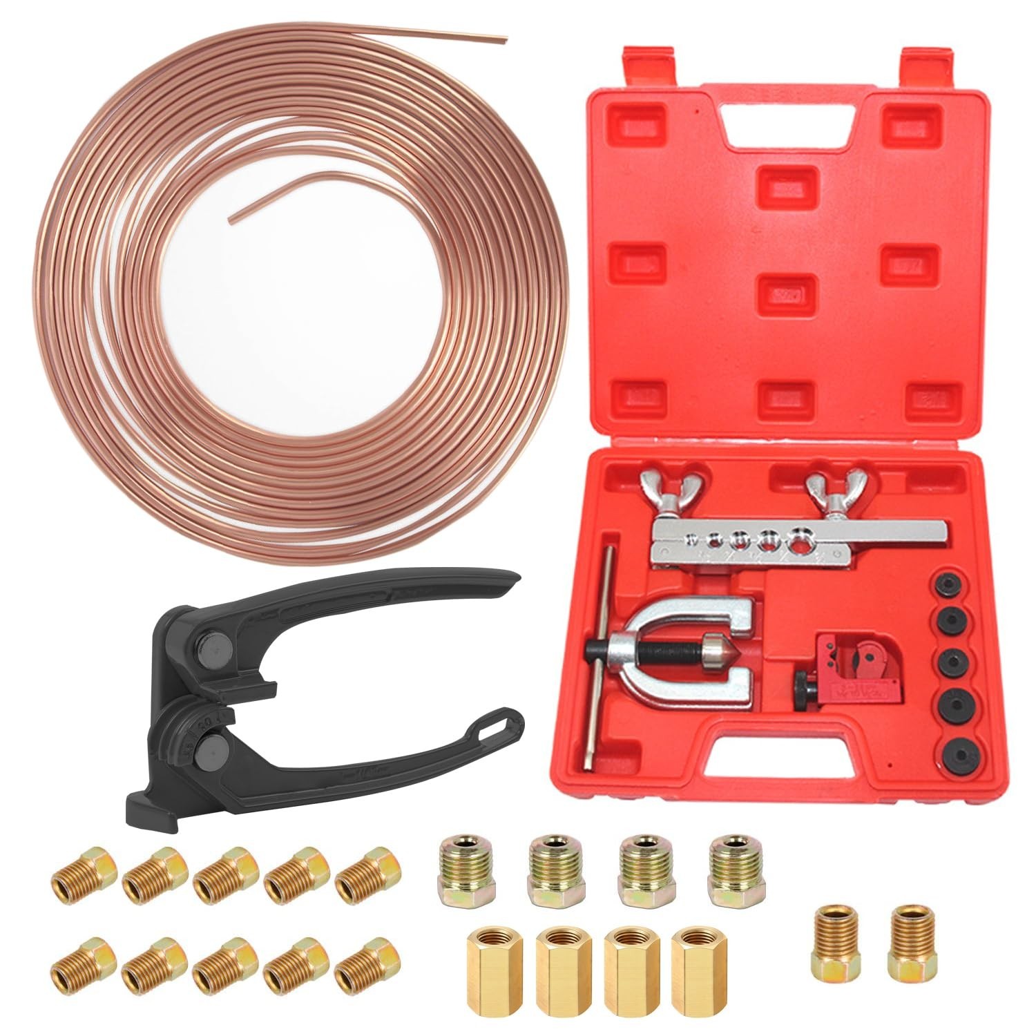 3/16 Copper Coated Flexible Tube Roll – 25 ft + Brake Line Flaring Tool Kit -…