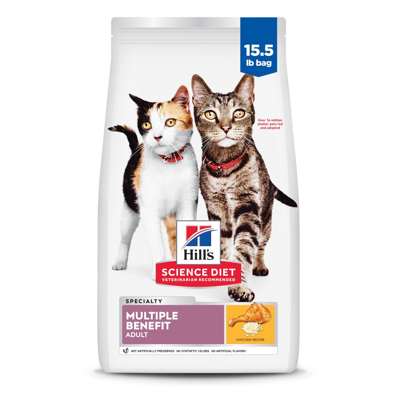 Hill’s Science Diet Adult 1-6 Multiple Benefit Dry Cat Food, Chicken, 15.5 lb.