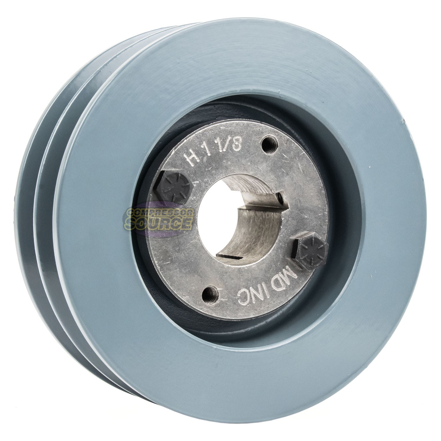 Cast Iron 5″ Dual Groove Pulley 2 Belt B Section 5L with 1-1/8″ Sheave Bushing