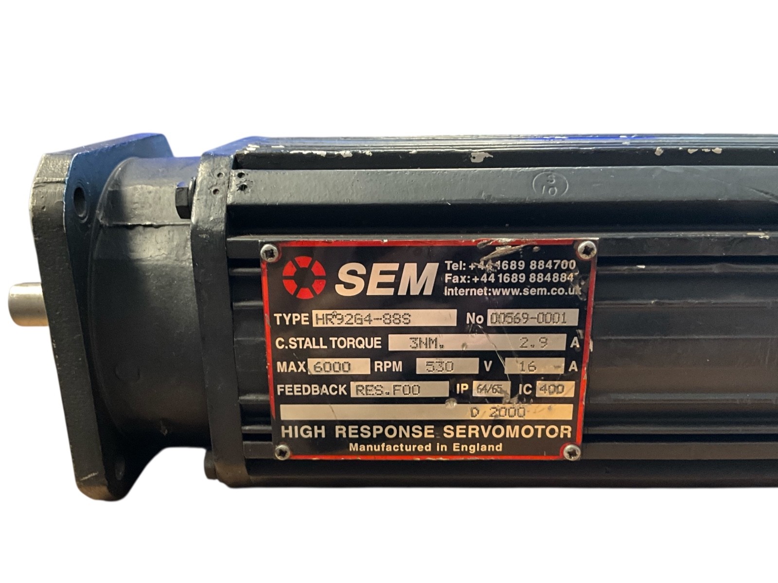 SEM HR92G4-88S High Response AC Servo Motor 6000 RPM 3Nm Resolver Feedback 530V