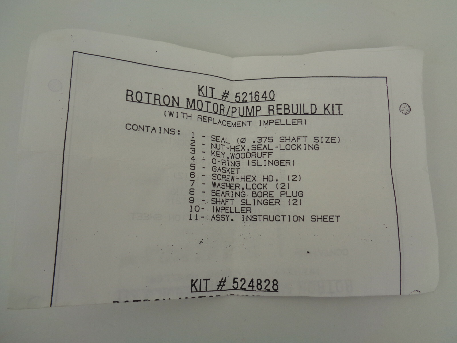 Rotron Motor Pump Rebuild Kit P/N 521640 Water Pump Parts NOS