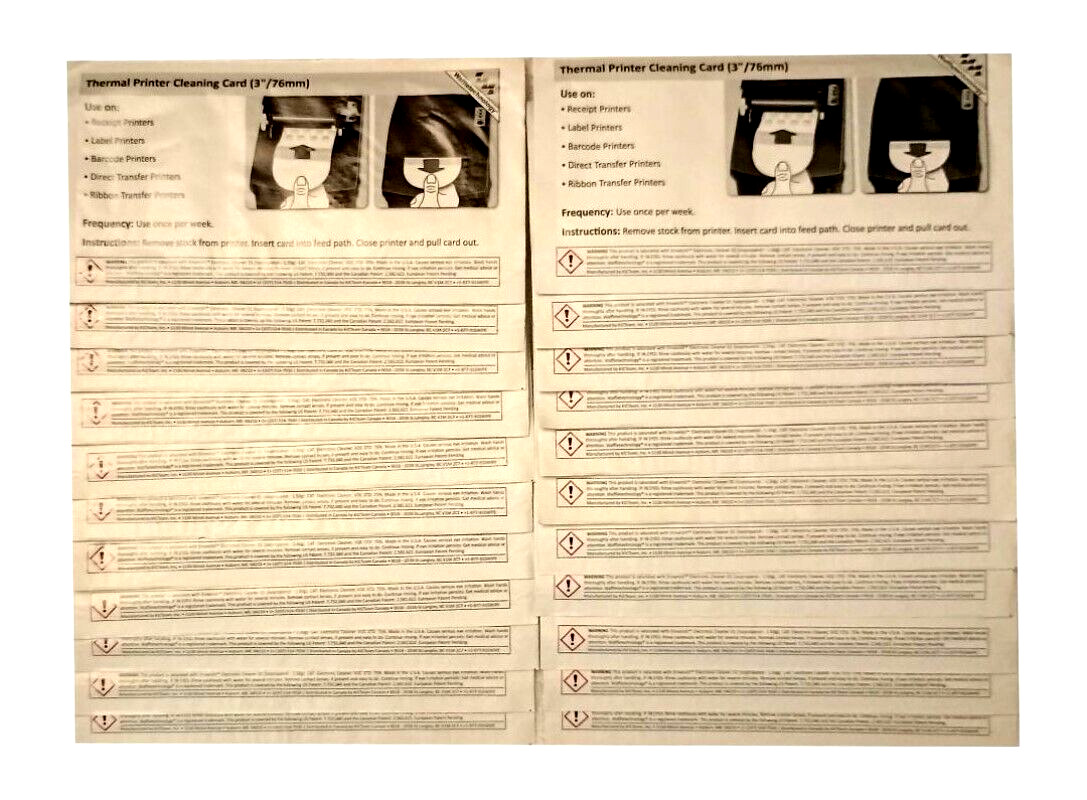 20 Count – Thermal Printer Cleaning Card (3″/76mm)