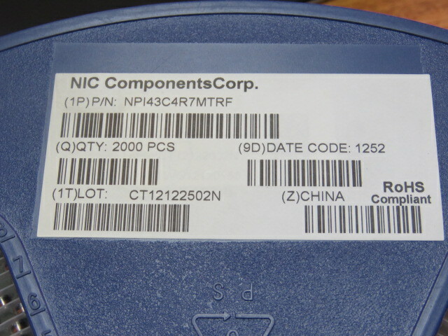 NIC COMPONENTS NPI43C4R7MTRF Qty of 250 per Lot nductor Power Unshielded Wirewo