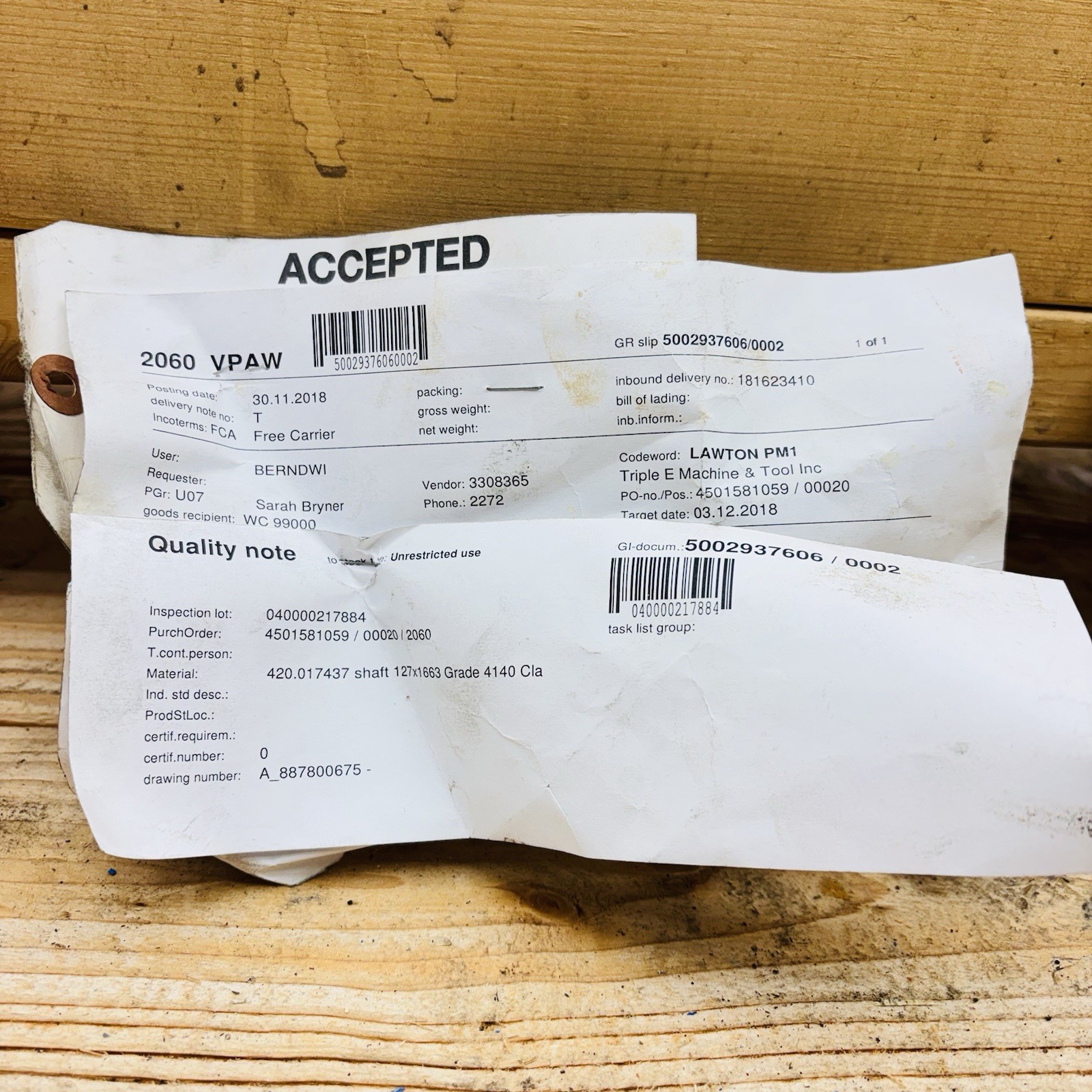 Voith CSM12 Combisorter Shaft 127×1663 Grade 4140 Class BC HTSR – New