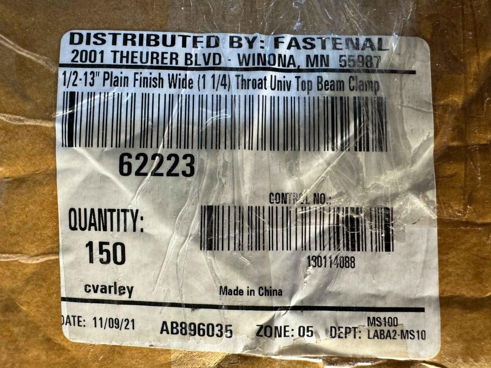 Fastenal 62223 – 1/2-13″ Plain Finish Wide (1-1/4) Throat Univ Top Beam Clamp