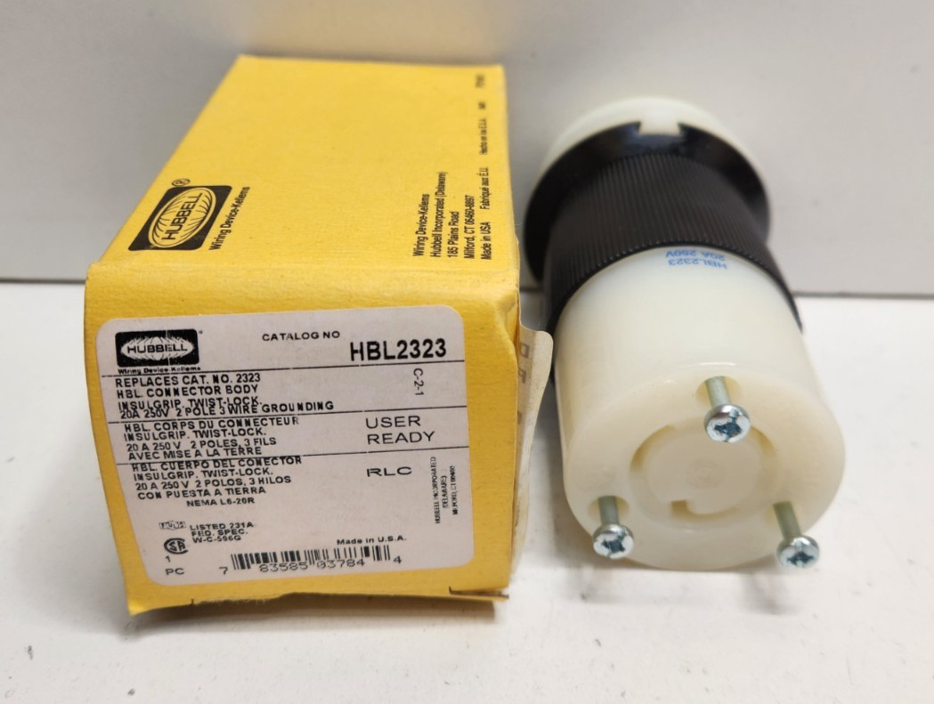 NEW IN BOX! HUBBELL 20A 250V 2-POLE 3-WIRE TWIST-LOCK CONNECTOR BODY HBL2323