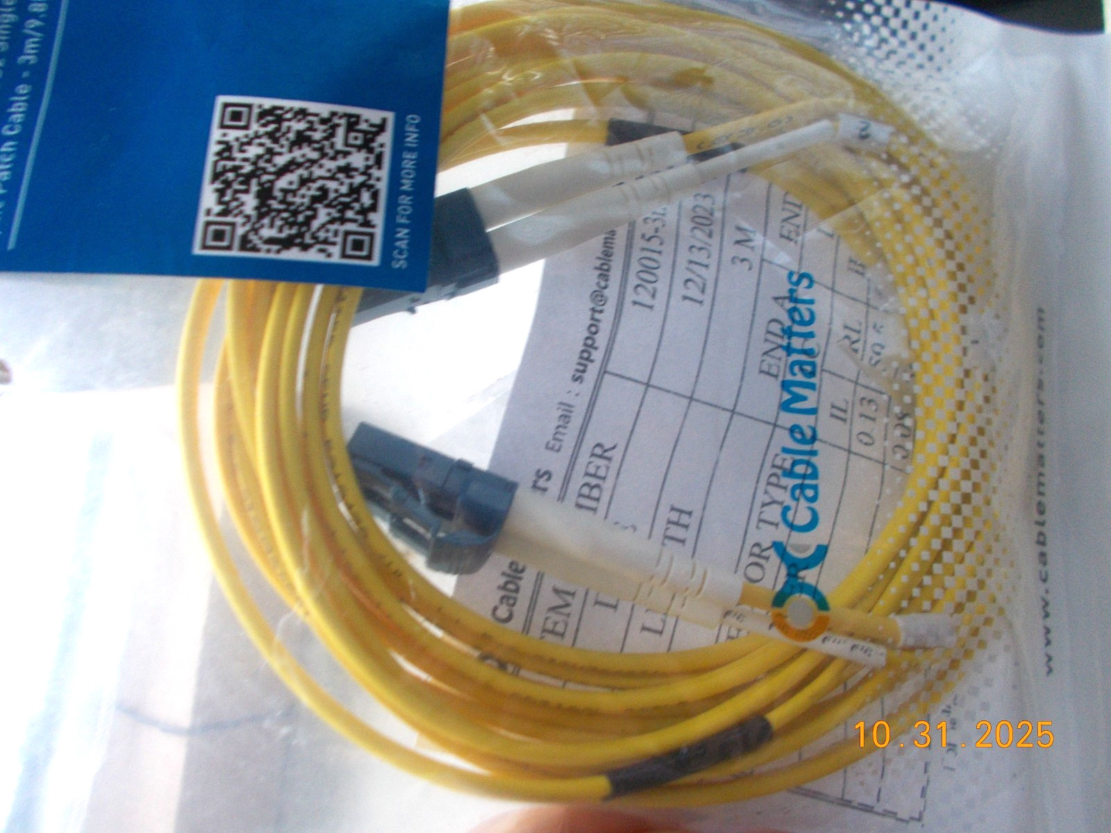NIP Model 120015-3M LC to LC Duplex 052 Single Mode Fiber Optical Patch Cable 3m