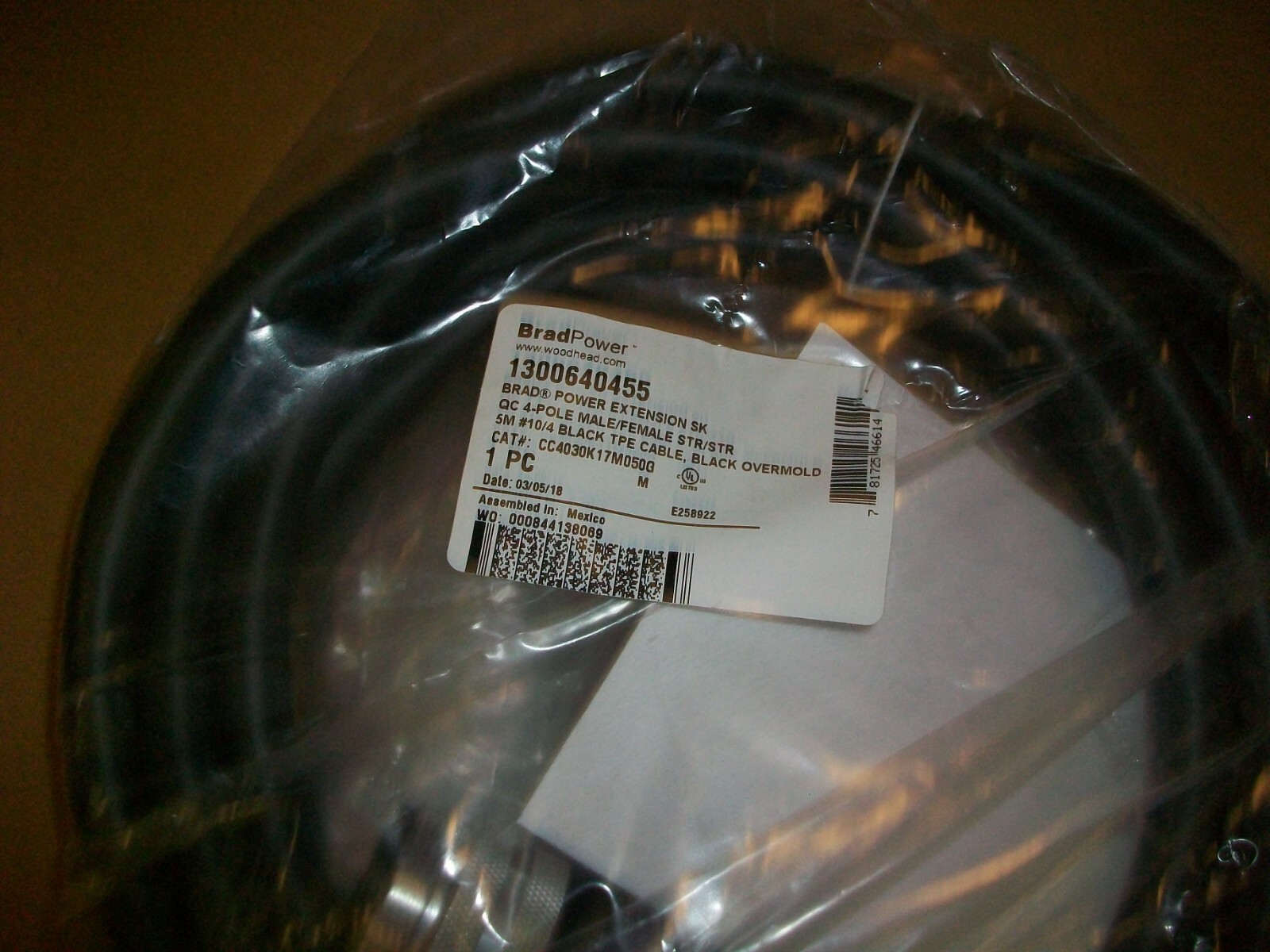 Brad Power Extension Cable 1300640455 CC4030K 17M050G NEW IN BAG