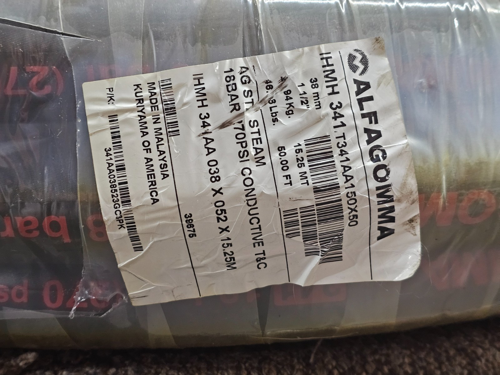 Alfagomma T341AA150X50 1 1/2 in. ID x 50 ft 270 PSI Chlorobutyl Steam Hose Black