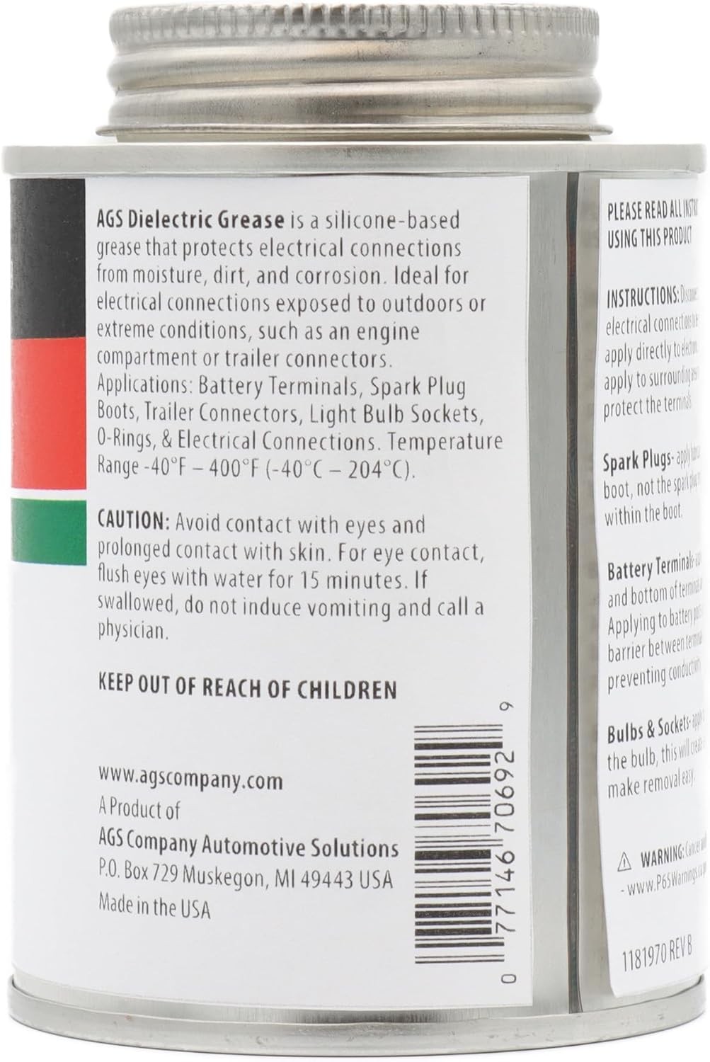 AGS Automotive Solutions Brush Top Can Dielectric Silicone Grease 8oz
