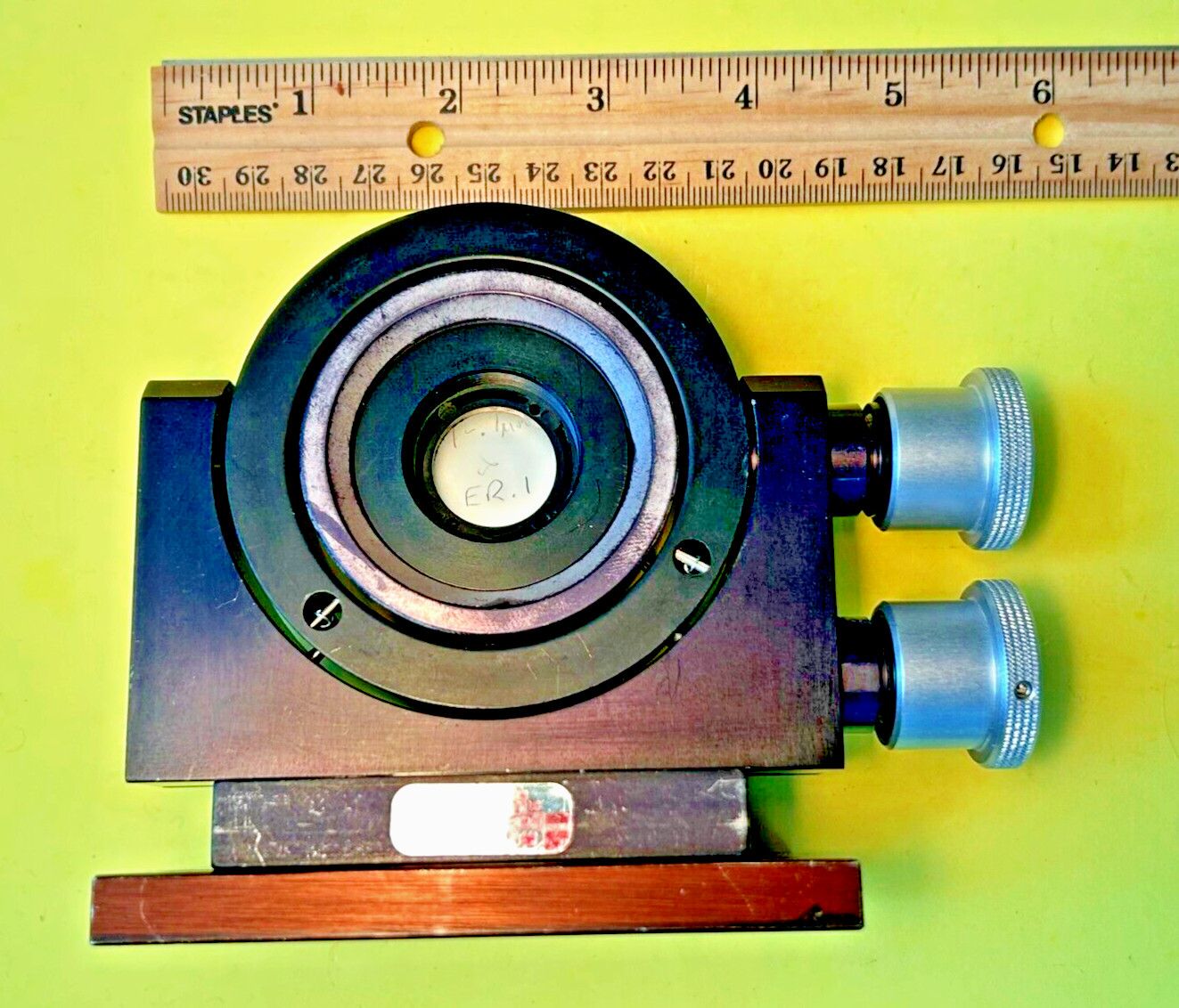 Oriel model 17701 Gimbal mirror mount on baseplate with mirror.