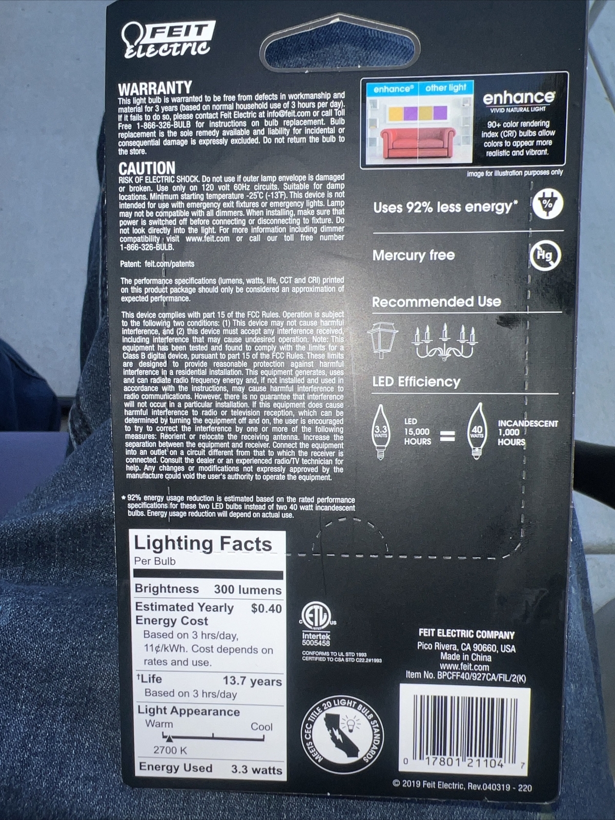 FEIT ELECTRIC BPCFF40/927CA/FIL BPCFF40927CAFIL/2/RP40W LED Bulb