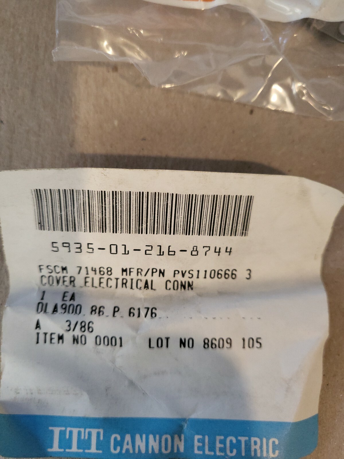 ITT CANNON Connector Cap, PVS110666-3, NSN 5935012168744, NOS.