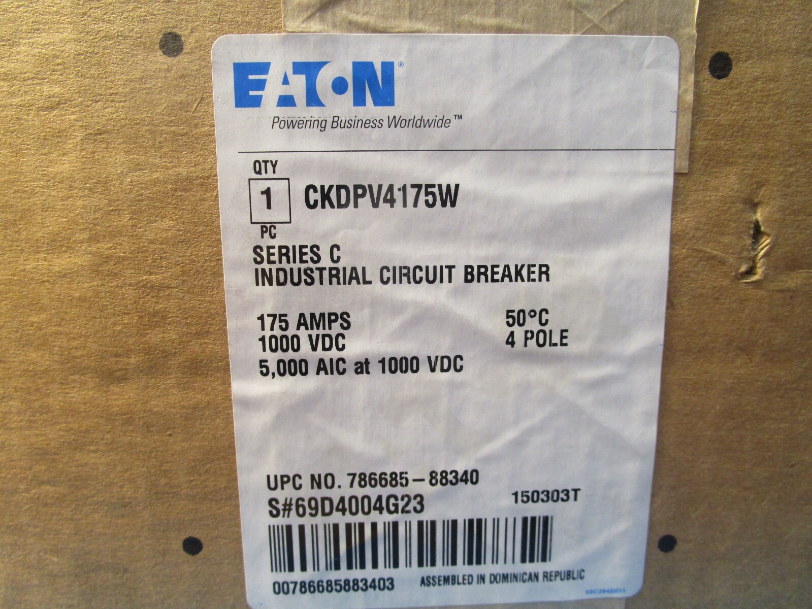 Eaton CKDPV4175W, Molded Case Breakers (MCCBs) K 4P 175A 1000V 50/60Hz 3Ph K Fra