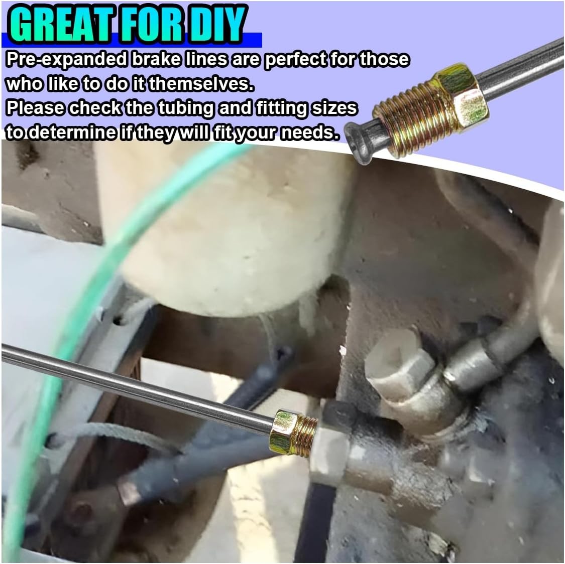 3PCS 3/16″ Brake Line Kit with Fittings, Flexible 6″ Long Stainless Steel Brake