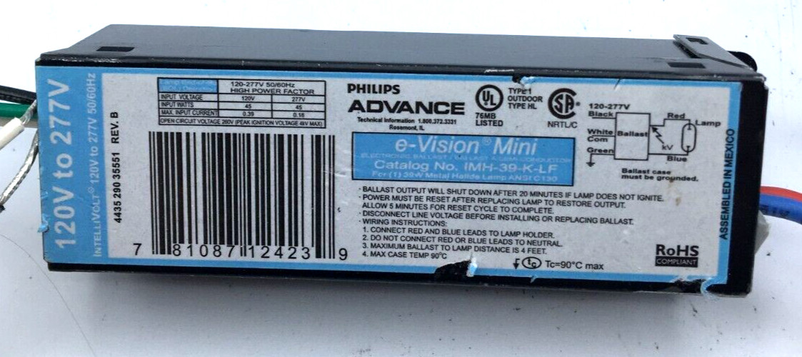 Philips Advance 120V to 277V eVision Mini Ballast IMH-39-K-LF