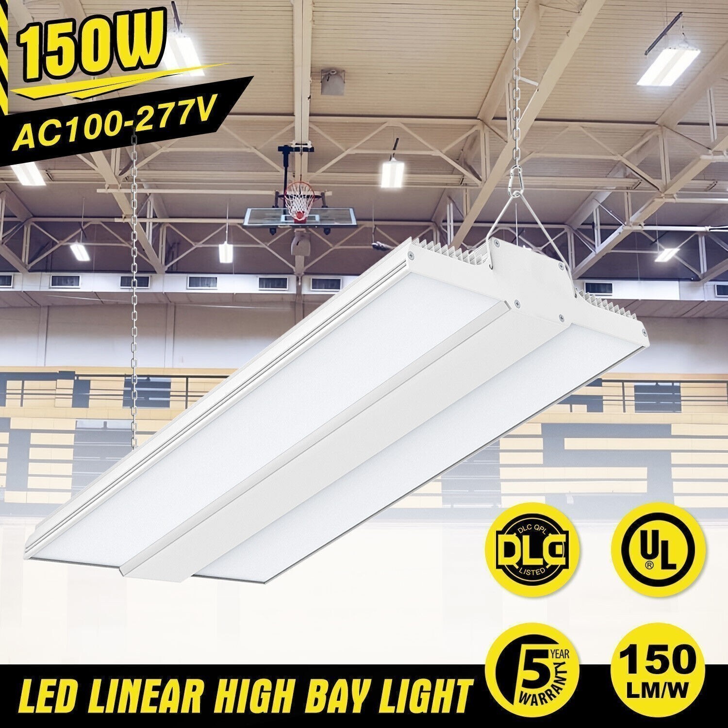 150W LED Linear High Bay Lamp 22500LM 5000K for Warehouse Factory