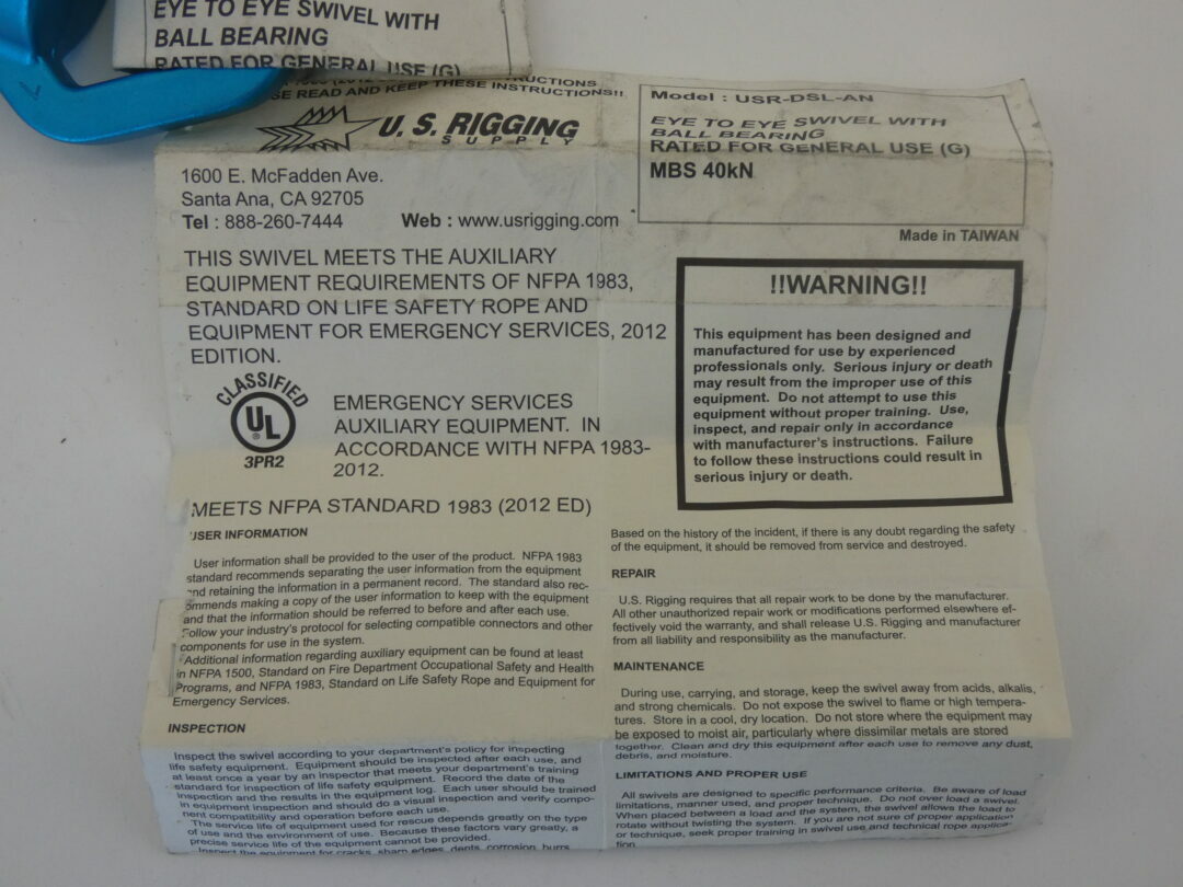 ProClimb USR-DSL-AN NFPA Aluminum Rescue-Swivel – NEW Surplus!