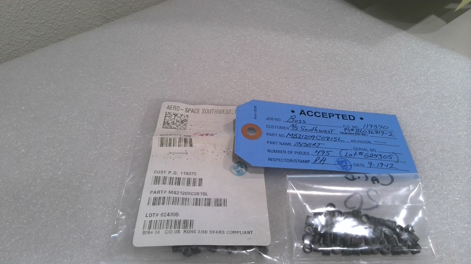 MILITARY STANDARDS MS21209C0815L THREADED SCREW INSERT (LOT OF 11)