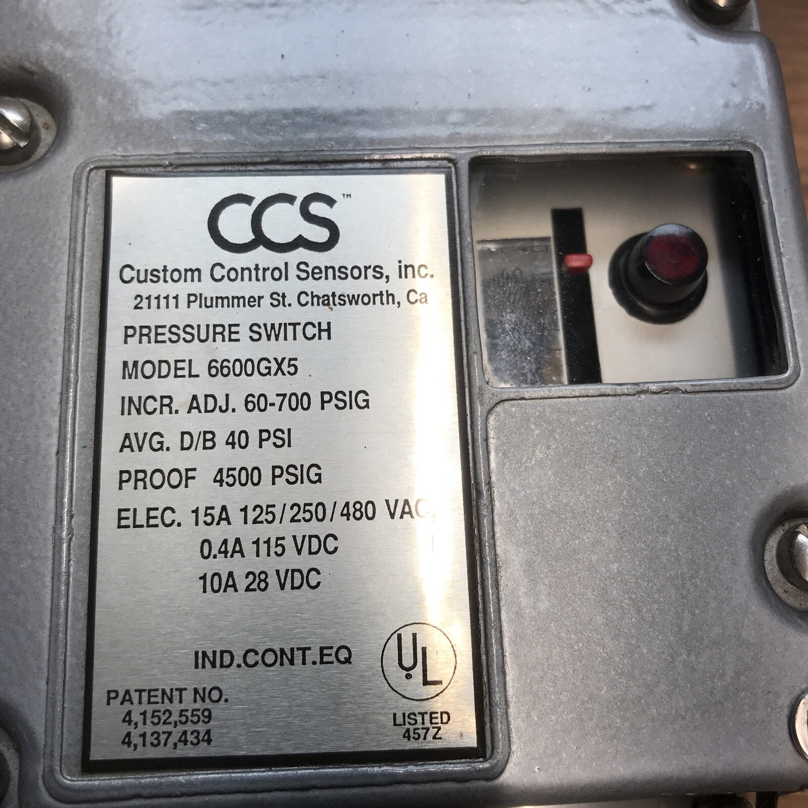 (1) NEW- (open box) CCS 6600GX5 DUAL SNAP PRESSURE SWITCH – Free Shipping
