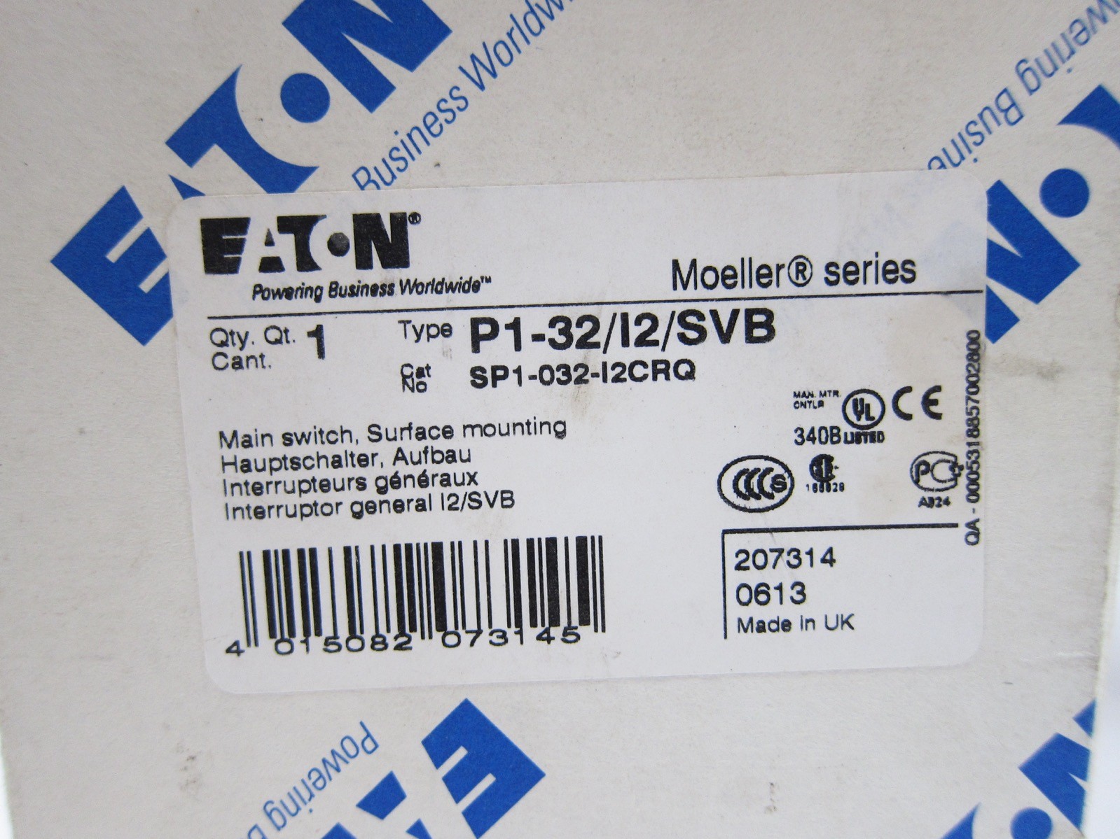 Eaton P1-32/I2/SVB Main Switch