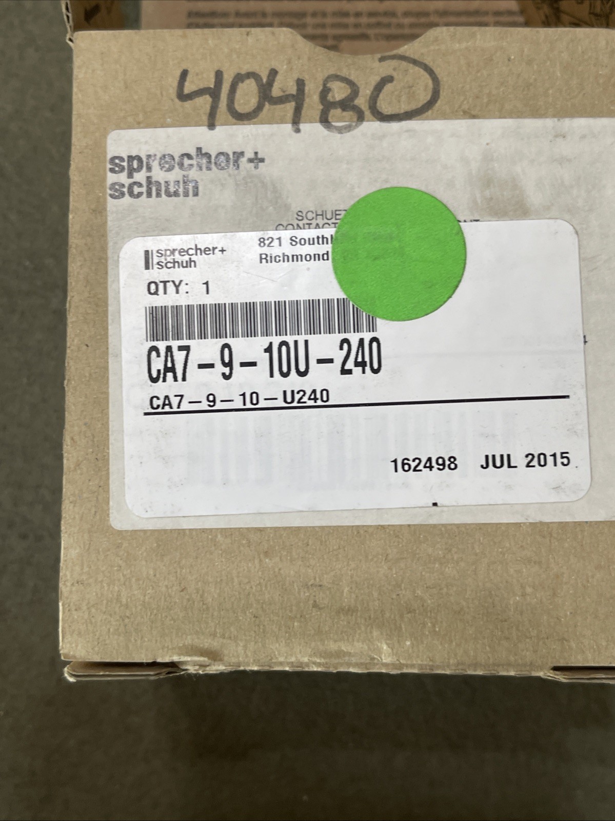 Sprecher + Schuh CA7-9-10 Contactor New
